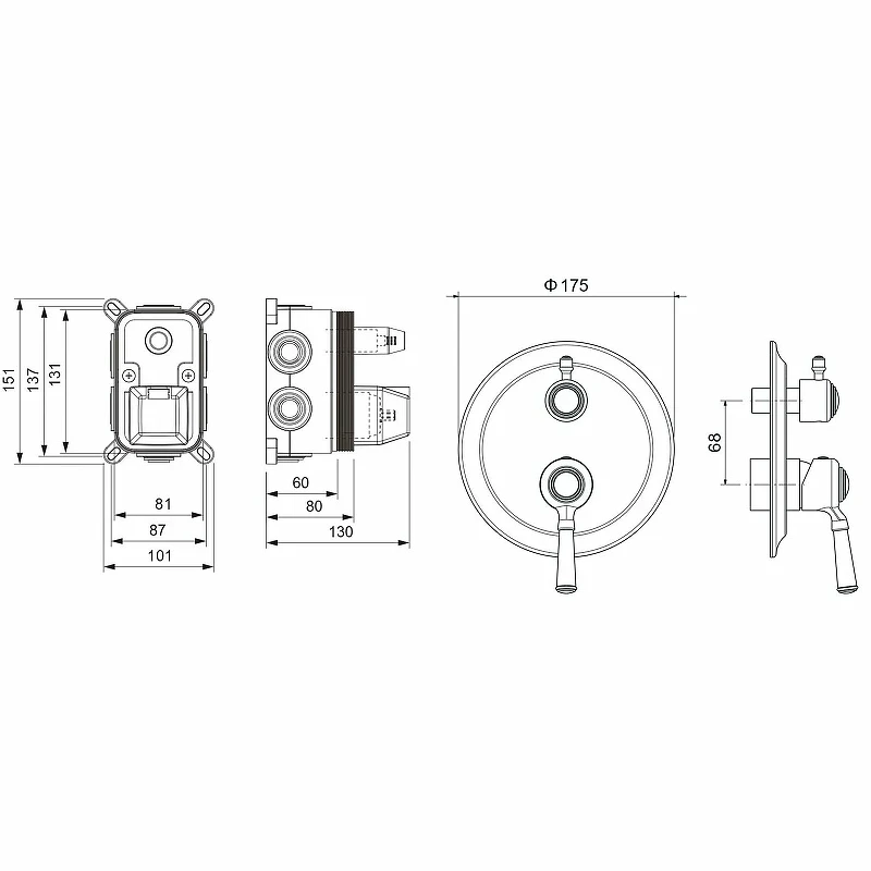 Смеситель для душа Aquatek Классик AQ1547PG Полированное золото латунь встраиваемый
