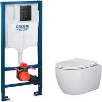 Комплект унитаза Ceramicanova Play CN3001 с инсталляцией Grohe Rapid SL 38811KF0 с сиденьем Микролифт и Черной матовой клавишей смыва фарфор подвесной