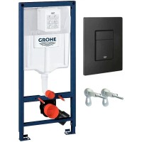 Комплект унитаза Ceramicanova Play CN3001 с инсталляцией Grohe Rapid SL 38811KF0 с сиденьем Микролифт и Черной матовой клавишей смыва фарфор подвесной