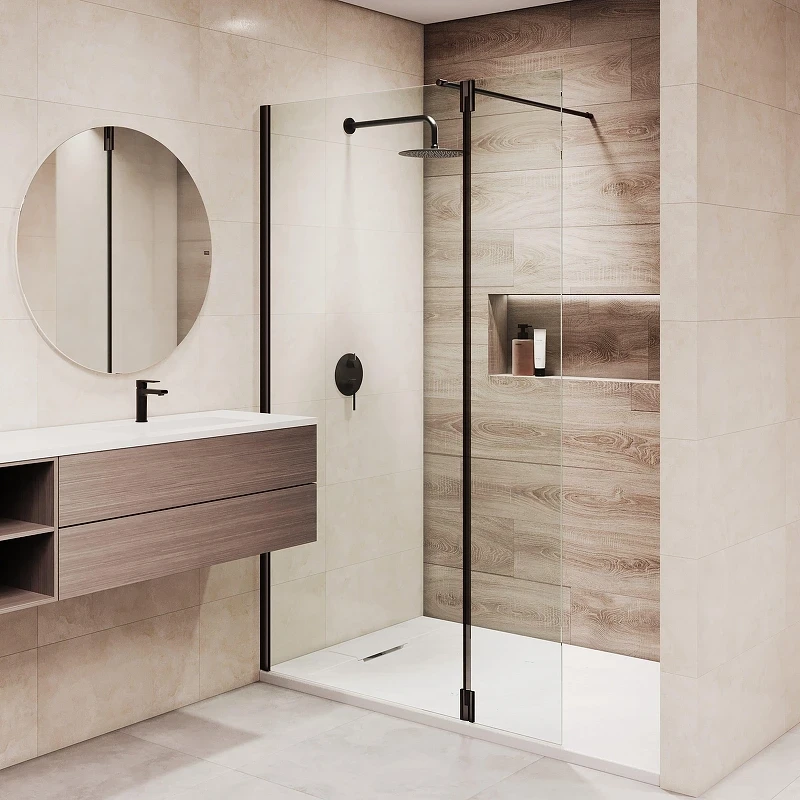 Душевая перегородка RGW Walk In 60 351005063-14 профиль цвет Черный стекло прозрачное