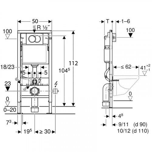 Инсталляция Geberit Delta 458.149.21.1 для унитаза с клавишей смыва Хром глянцевый пластик