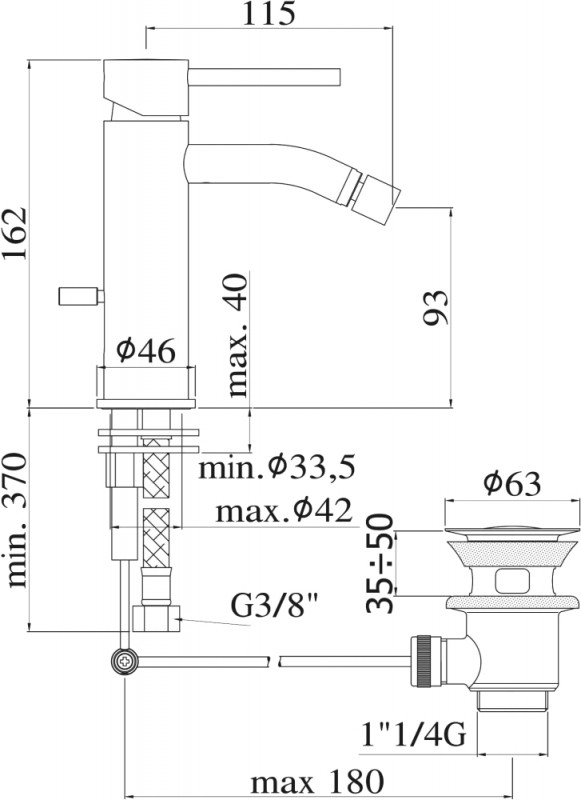 Смеситель для биде Paffoni Light LIG135NO Черный матовый