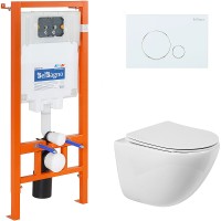 Комплект унитаза с инсталляцией BelBagno Amanda BB051CHR/BB051SC/BB002-80/BB014-SR-BIANCO с сиденьем Микролифт и Белой клавишей смыва фаянс подвесной