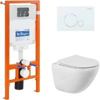 Комплект унитаза с инсталляцией BelBagno Amanda BB051CHR/BB051SC/BB002-80/BB014-SR-BIANCO с сиденьем Микролифт и Белой клавишей смыва фаянс подвесной
