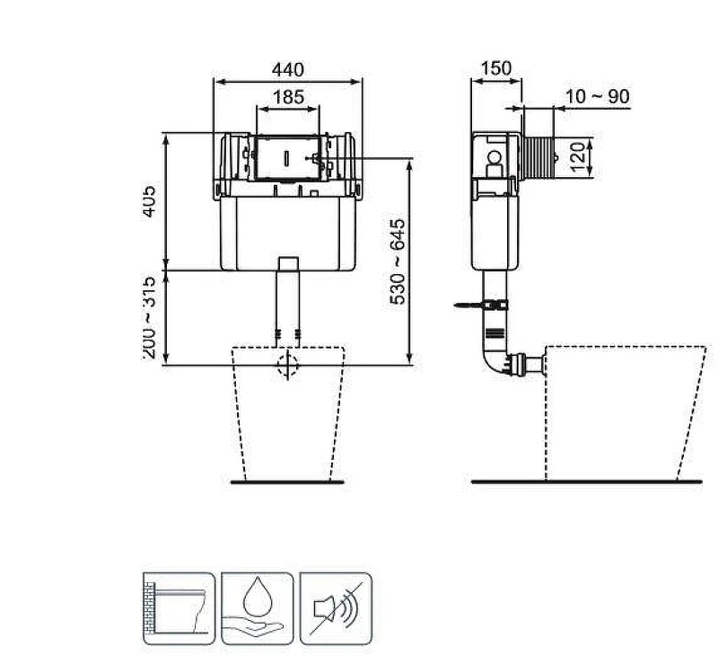Бачок скрытого монтажа Ideal Standard Prosys R014167 без клавиши смыва