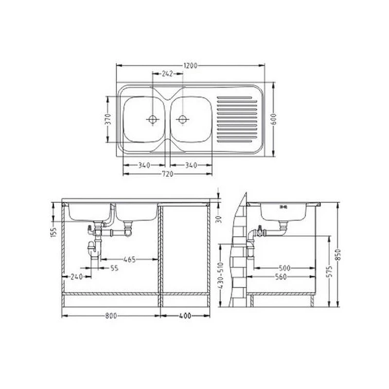 Кухонная мойка Alveus Classic 100 NAT-60 1200x600 L 1009084 Натуральная сталь нержавеющая сталь накладная