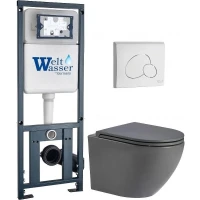 Комплект унитаза с инсталляцией WeltWasser MARBERG 410 + MERZBACH 043 MT-GR + MAR 410 RD GL-WT 10000011391 цвет Белый глянцевый с сиденьем Микролифт и клавишей смыва цвет Белый глянцевый