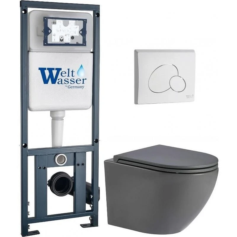 Комплект унитаза с инсталляцией WeltWasser MARBERG 410 + MERZBACH 043 MT-GR + MAR 410 RD GL-WT 10000011391 цвет Белый глянцевый с сиденьем Микролифт и клавишей смыва цвет Белый глянцевый