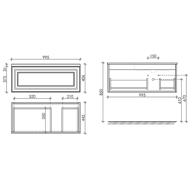 Тумба под раковину Sancos Very 100 R VR100RCE подвесная Beige Soft МДФ / ЛДСП