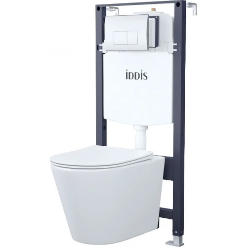 Комплект унитаза с инсталляцией Iddis Basic BASC010i73 с сиденьем Микролифт и клавишей смыва Хром фарфор подвесной
