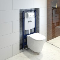 Комплект унитаза с инсталляцией Iddis Basic BASC010i73 с сиденьем Микролифт и клавишей смыва Хром фарфор подвесной