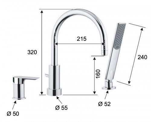 Смеситель на борт ванны Remer Infinity I07NO цвет Черный матовый
