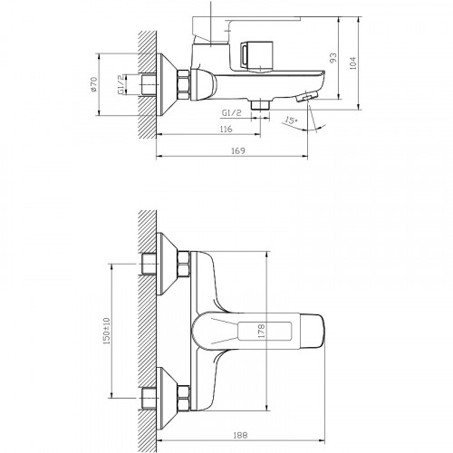 Смеситель для ванны ESKO Belgrade BD 54 Хром латунь на стену