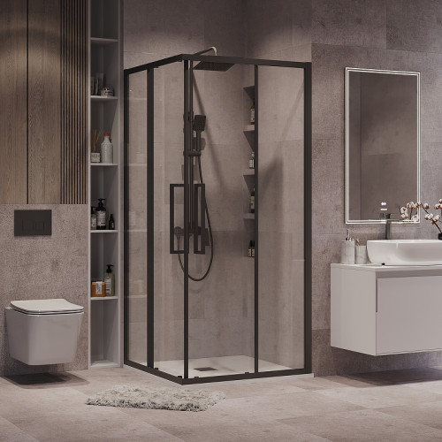 Душевой уголок Grossman Cosmo 100х100 300.K33.02.1010.21.00 профиль Черный матовый стекло прозрачное