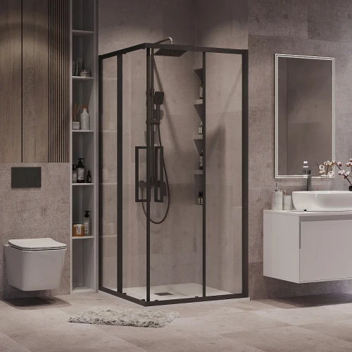 Душевой уголок Grossman Cosmo 100х100 300.K33.02.1010.21.00 профиль Черный матовый стекло прозрачное