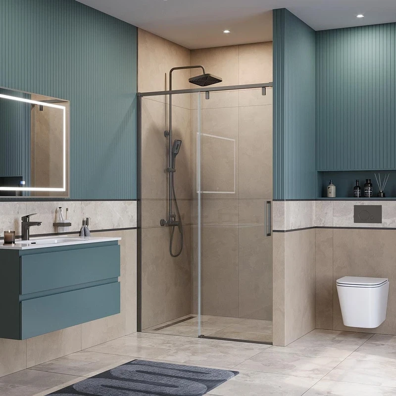 Душевая дверь BelBagno Soft Close-1 120 SOFT_CLOSE-1-BF-1-120-C-GM профиль Оружейная сталь стекло прозрачное