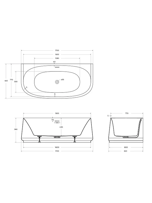 Акриловая ванна Cezares Lux 170х80 CZR-LUX-WALL-170-80-58 цвет Белый