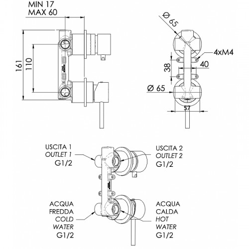 Смеситель для душа Remer X-Style Inox SSX92P Нержавеющая сталь латунь встраиваемый
