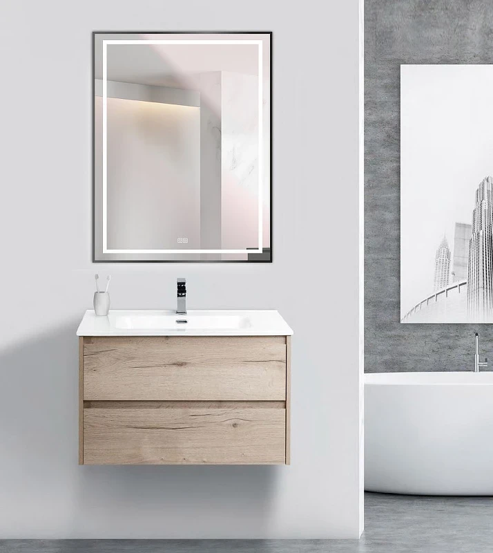 Зеркало BelBagno Kraft 70 SPC-KRAFT-700-900-LED-TCH-WARM-NERO с подсветкой Черное с сенсорным выключателем и подогревом стекло