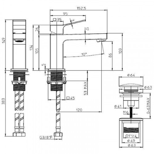 Смеситель для раковины Bossini Aki Z00707.094 Никель шлифованный латунь