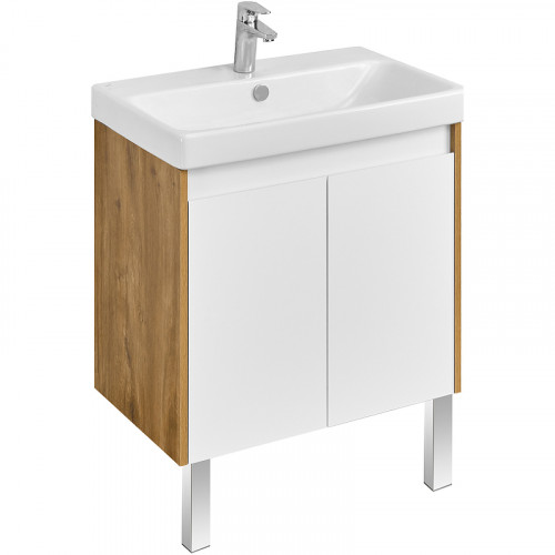 Тумба под раковину Aquaton Сканди Doors 70 1A278901SDZ90 Белый глянец Дуб рустикальный МДФ / ЛДСП