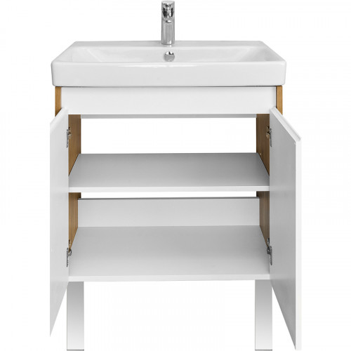 Тумба под раковину Aquaton Сканди Doors 70 1A278901SDZ90 Белый глянец Дуб рустикальный МДФ / ЛДСП