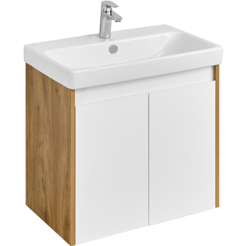 Тумба под раковину Aquaton Сканди Doors 70 1A278901SDZ90 Белый глянец Дуб рустикальный МДФ / ЛДСП