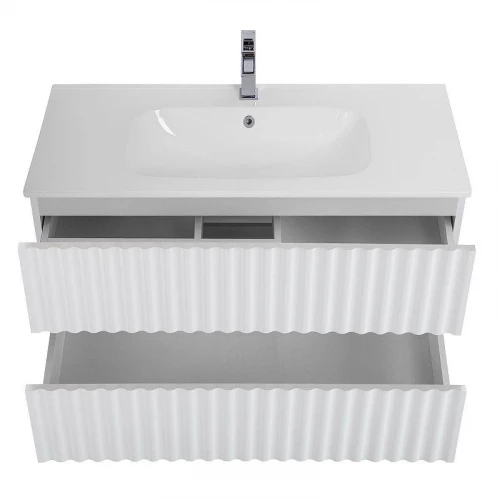 Тумба под раковину Art&amp;Max Elegant 100 AM-ELEGANT-1000-2C-SO-BL-LED-P подвесная цвет Белый глянец