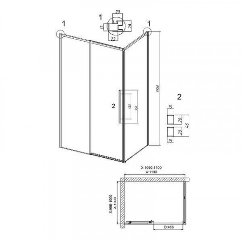 Душевой уголок Grossman Galaxy 110x100 L 120.K33.01.1110.21.02 профиль Черный матовый стекло шиншилла