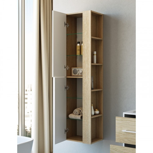 Шкаф пенал Aqwella 5 Stars Майами 40 Mai.05.04 подвесной Дуб сонома Белый МДФ / ЛДСП