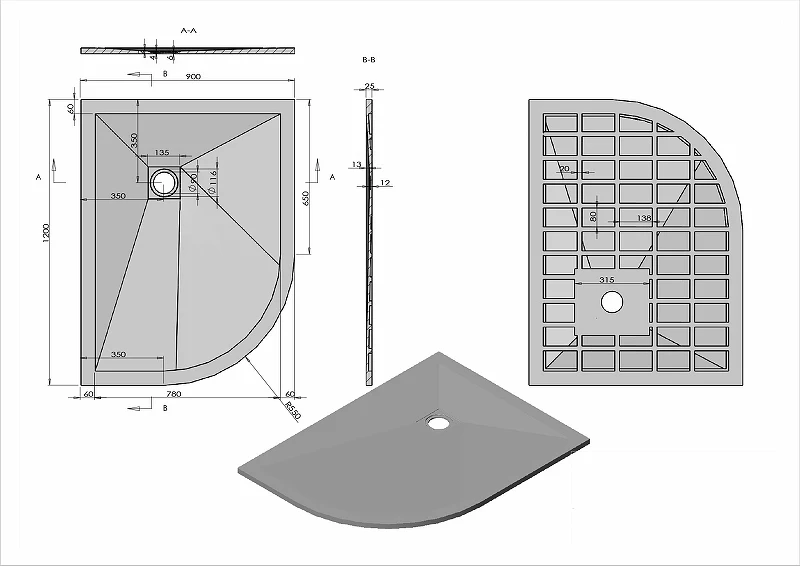 Душевой поддон из искусственного камня Vincea 120x90 L VST-4SQ9012W-L+Vsph-D132 Белый матовый