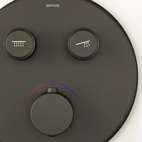 Душевая система Sancos Space SC3006MB с термостатом Черная матовая