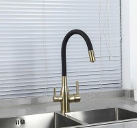 Смеситель для кухни Frap H69 F4396-3 Сатин золотой Черный латунь