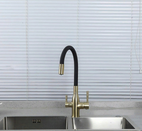 Смеситель для кухни Frap H69 F4396-3 Сатин золотой Черный латунь