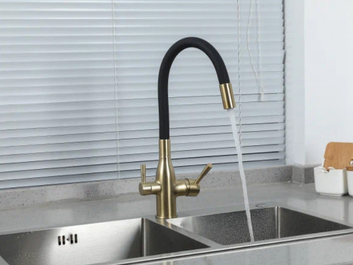 Смеситель для кухни Frap H69 F4396-3 Сатин золотой Черный латунь