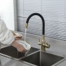 Смеситель для кухни Frap H69 F4396-3 Сатин золотой Черный латунь