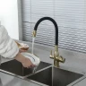 Смеситель для кухни Frap H69 F4396-3 Сатин золотой Черный латунь