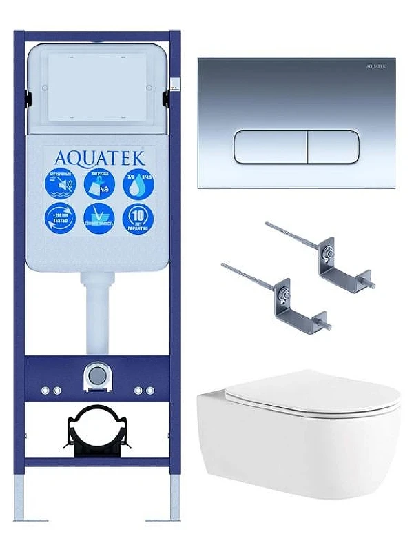 Комплект унитаза с инсталляцией Aquatek Set Aquatek Европа New-016 4в1 цвет Белый с сиденьем Микролифт и клавишей смыва цвет Хром глянцевый