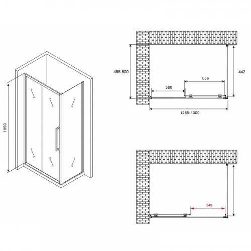 Душевой уголок Abber Schwarzer Diamant 130x50 AG30130H-S50 профиль Хром стекло прозрачное
