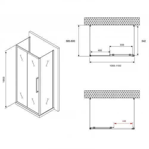 Душевой уголок Abber Schwarzer Diamant 110x60 AG30110BH-S60B-S60B профиль Черный стекло прозрачное