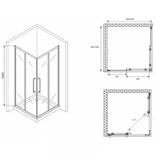 Душевой уголок Abber Schwarzer Diamant 90x90 AG02090BDTH профиль Черный стекло тонированное