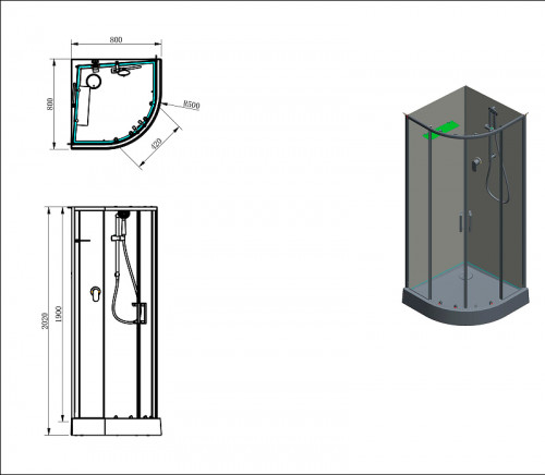Душевая кабина Aquanet Passion EVO R Black 80х80 281984 без гидромассажа