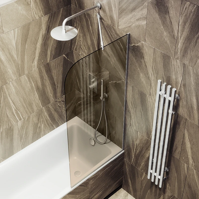 Шторка на ванну Maybah Glass MGV-135-5у 440x1400 в узком профиле Хром матовый стекло бронзовое