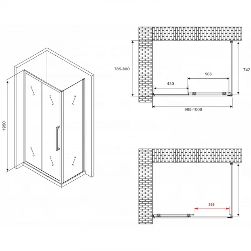 Душевой уголок Abber Schwarzer Diamant 100x80 AG30100BMH-S80BM профиль Черный стекло матовое