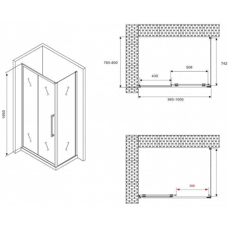 Душевой уголок Abber Schwarzer Diamant 100x80 AG30100BMH-S80BM профиль Черный стекло матовое