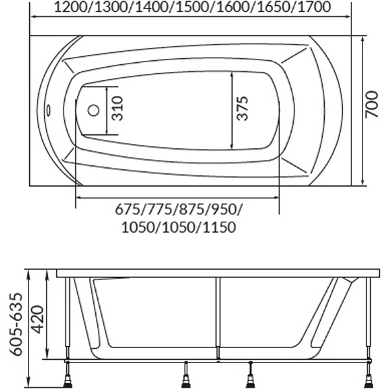 Акриловая ванна 1MarKa Elegance 165х70 01эл16570 без гидромассажа