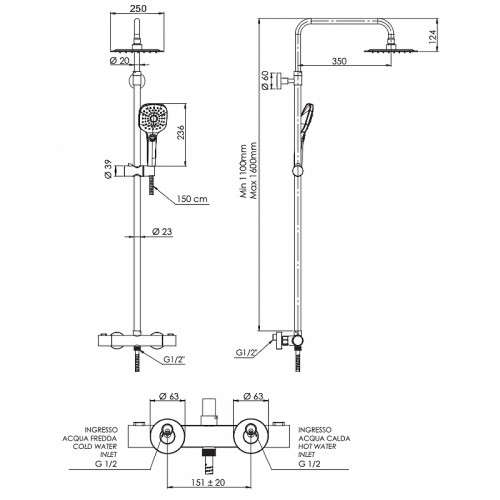Душевая система Remer Elegance EQ32A8CPUFD25 с термостатом Хром латунь на стену