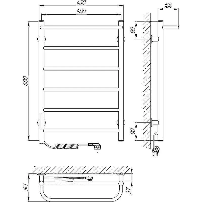 Электрический полотенцесушитель Laris Прайм П6 400х600 L 73207647 Хром