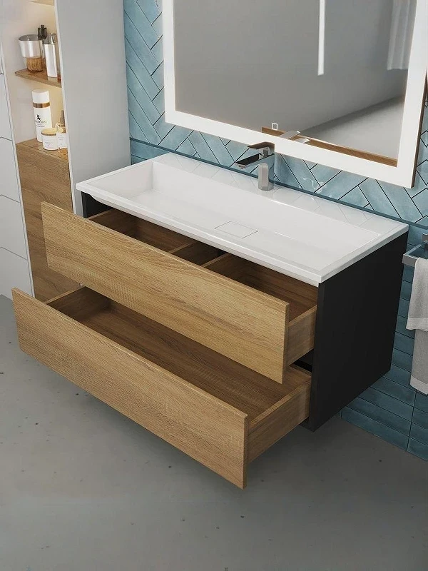 Тумба под раковину Uperwood Barsa 100 293020540 подвесная цвет Черный матовый Дуб сонома