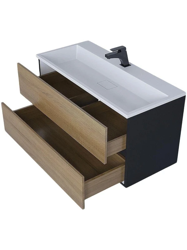 Тумба под раковину Uperwood Barsa 100 293020540 подвесная цвет Черный матовый Дуб сонома